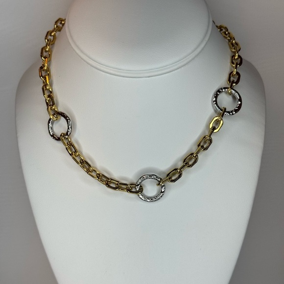 Gold and Silver Chunky Chain Link Necklace Mixed Metals - Picture 2 of 3